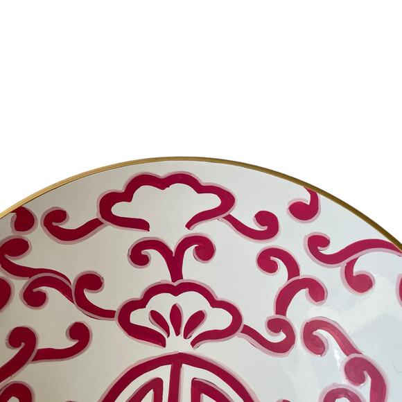 Dana Gibson Hand Painted Tole Sultan Bowl 16in Metal Hot Pink White Floral NEW - Picture 3 of 10